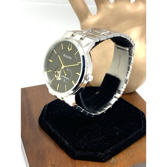 Bulova Men's Watch 96A305 Automatic Black Dial Silver Stainless Steel 42mm - Picture 2 of 14